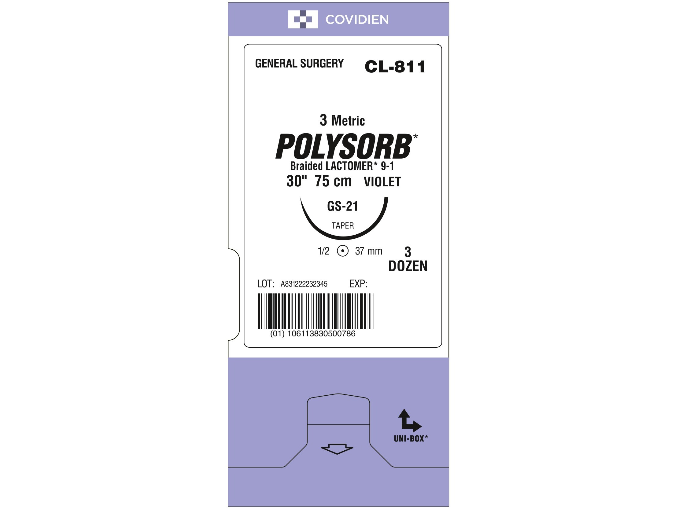 POLYSORB 3-0 3/8C 16 mm triangulaire Violet